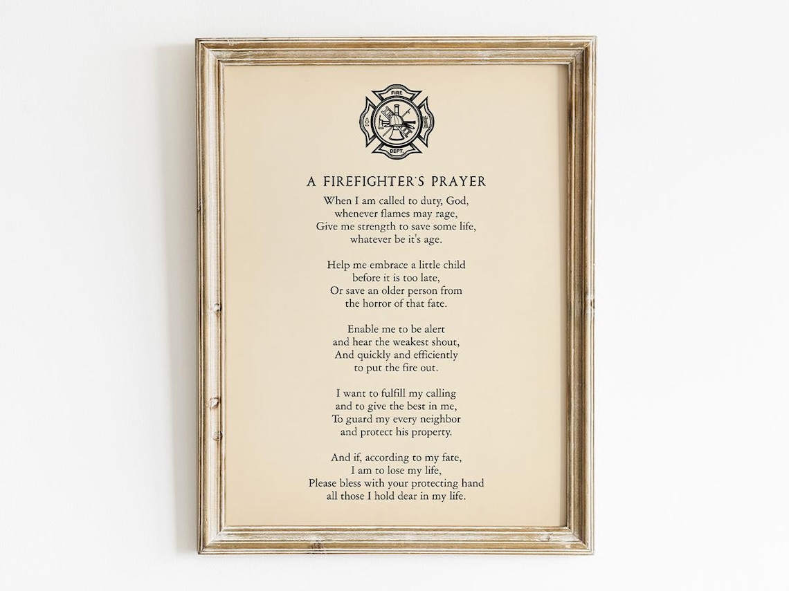 Firefighters Prayer Wall Art Print, Fire Department Decor