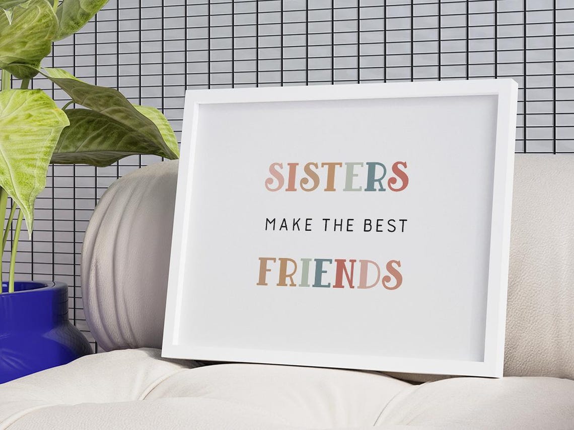 Sisters Make The Best Friends Quote Nursery Pastel Watercolor Wall Art Long Live Sisterhood Pink Girl Room Decor Daughter Gift - Image 3