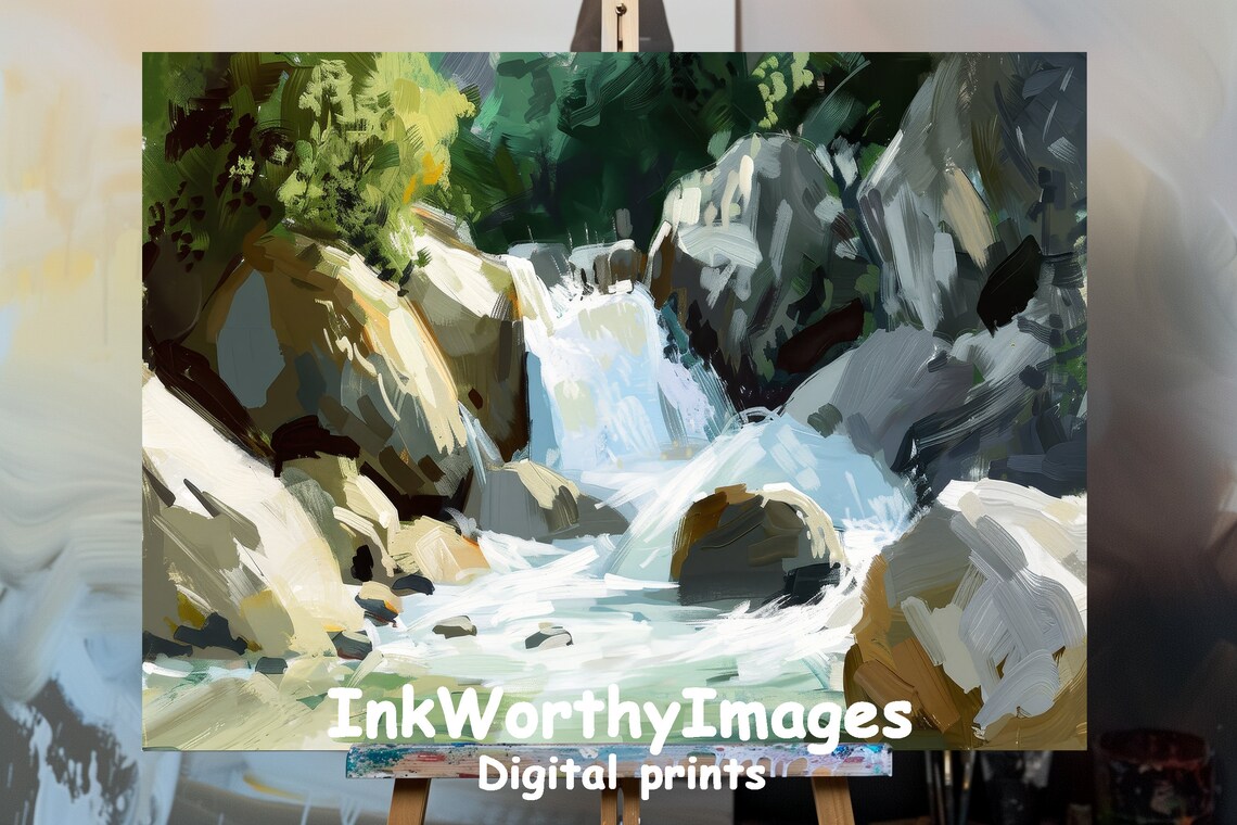 Abstract Waterfall, Colorful Landscape Nature Scene