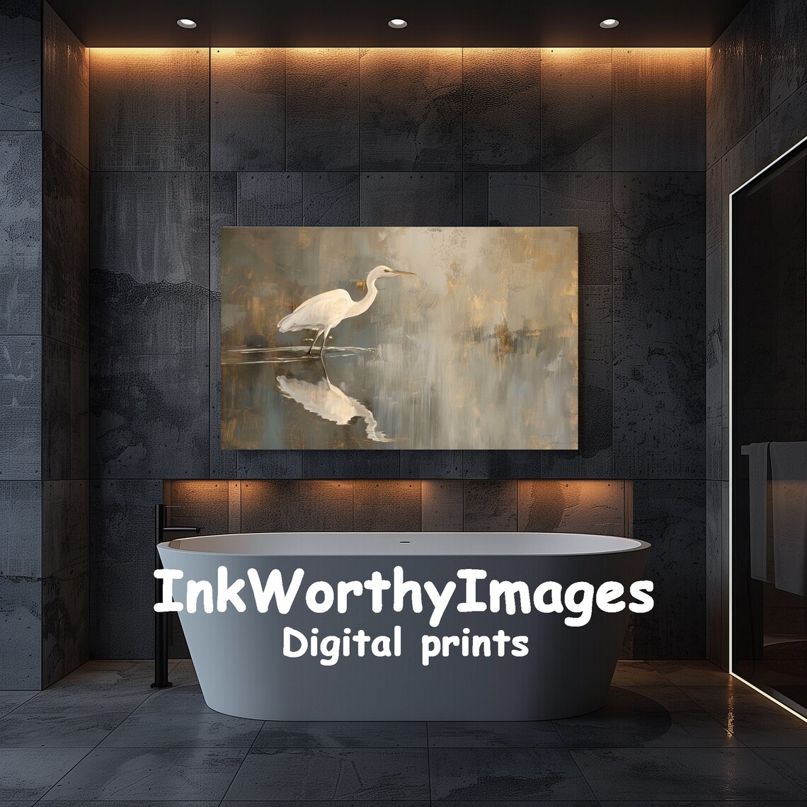 Elegant Heron, Golden Reflection Nature Scene - Image 5
