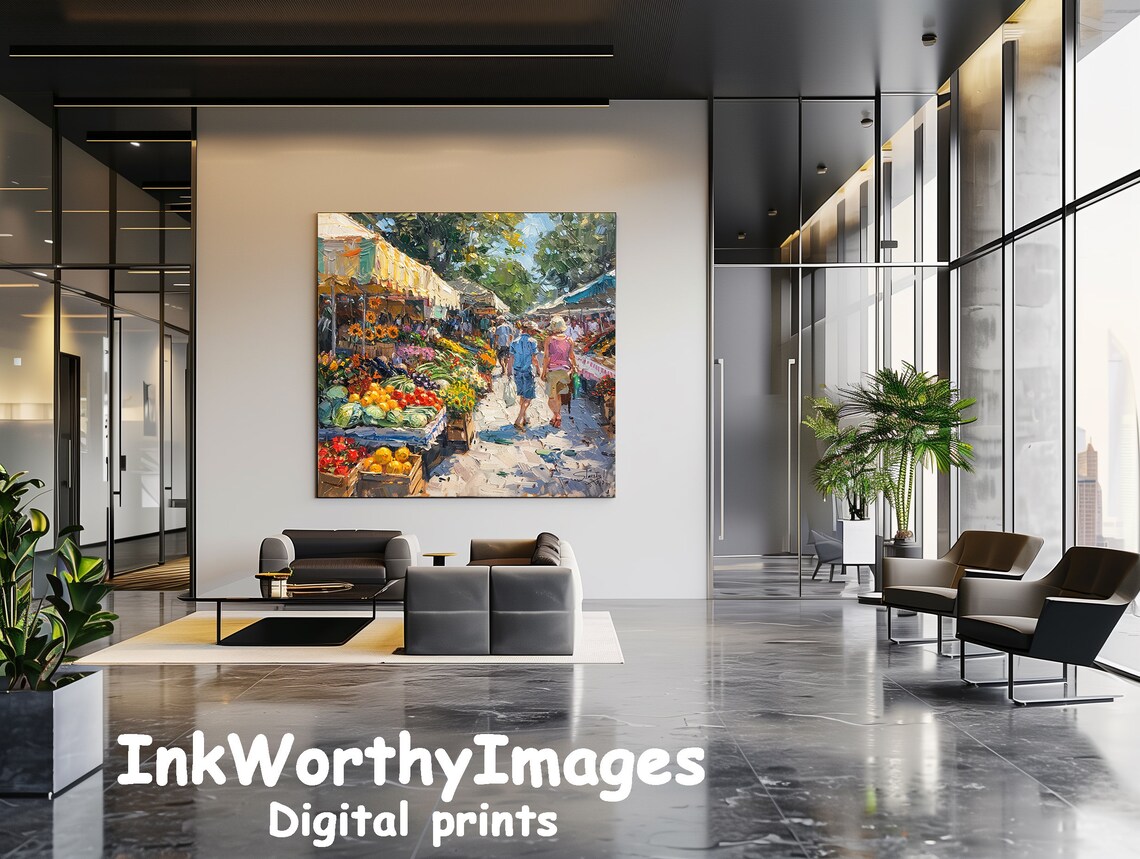 Bustling Market Street Art Print, Vibrant Cityscape - Image 4
