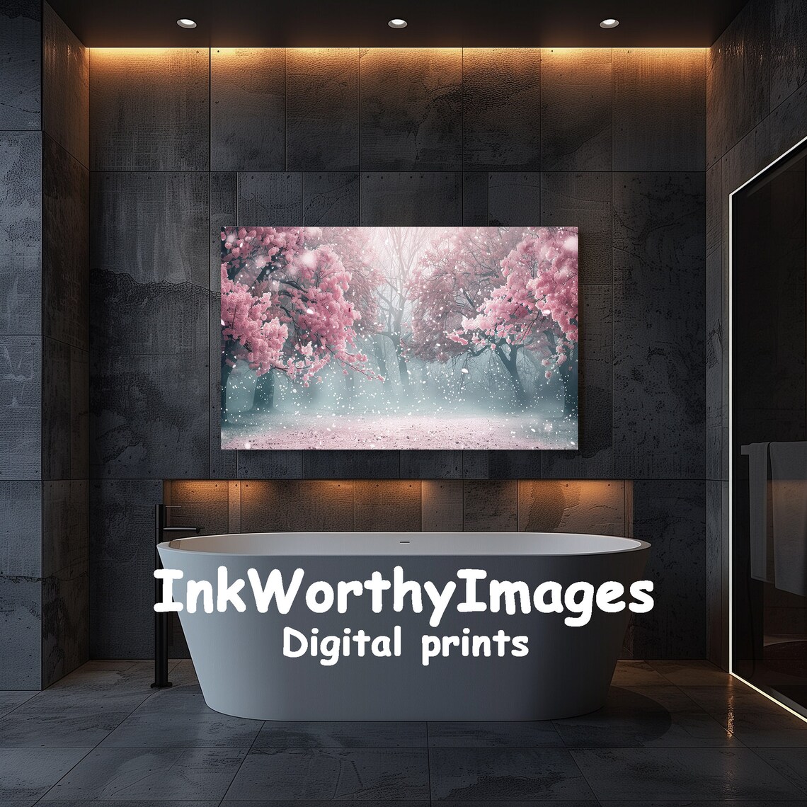 Cherry Blossom Forest In Mist, Spring Landscape Art - Image 5