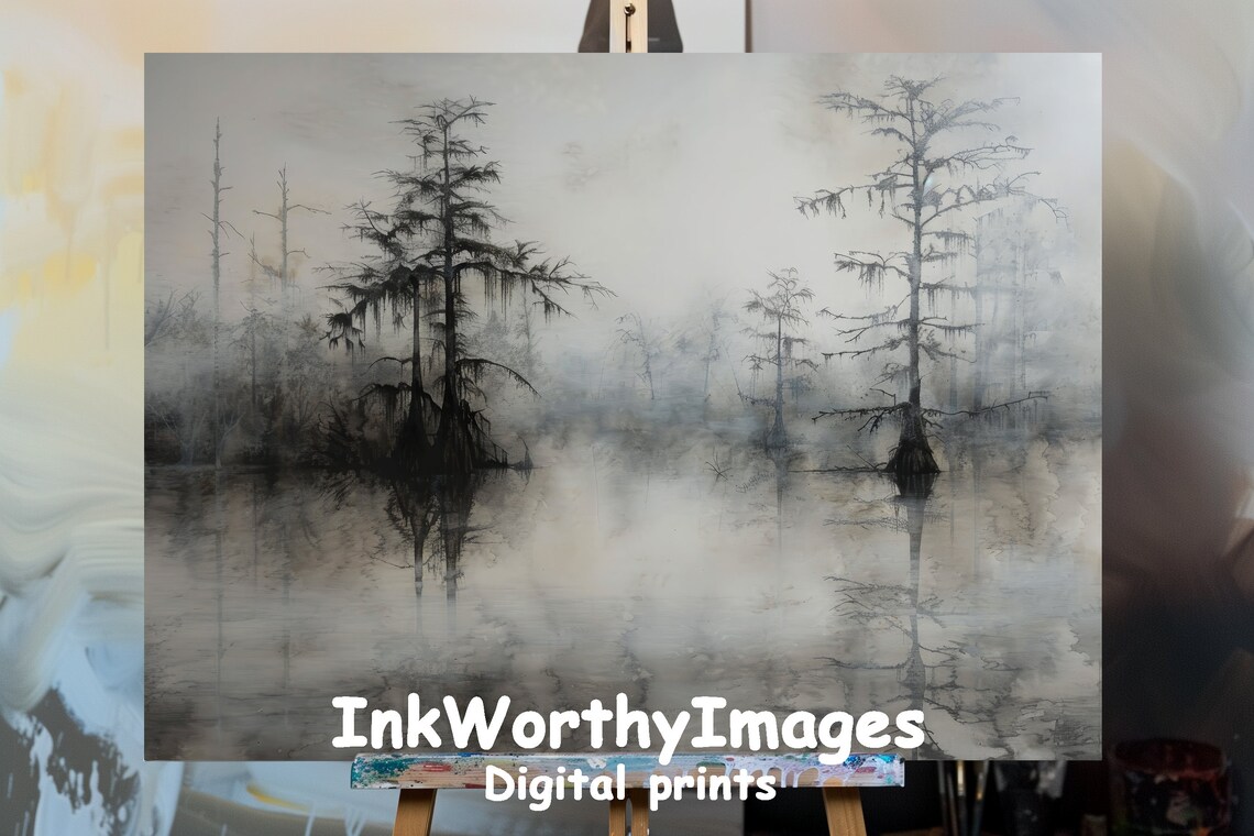 Mystical Foggy Swamp, Enchanted Wetlands Art Print