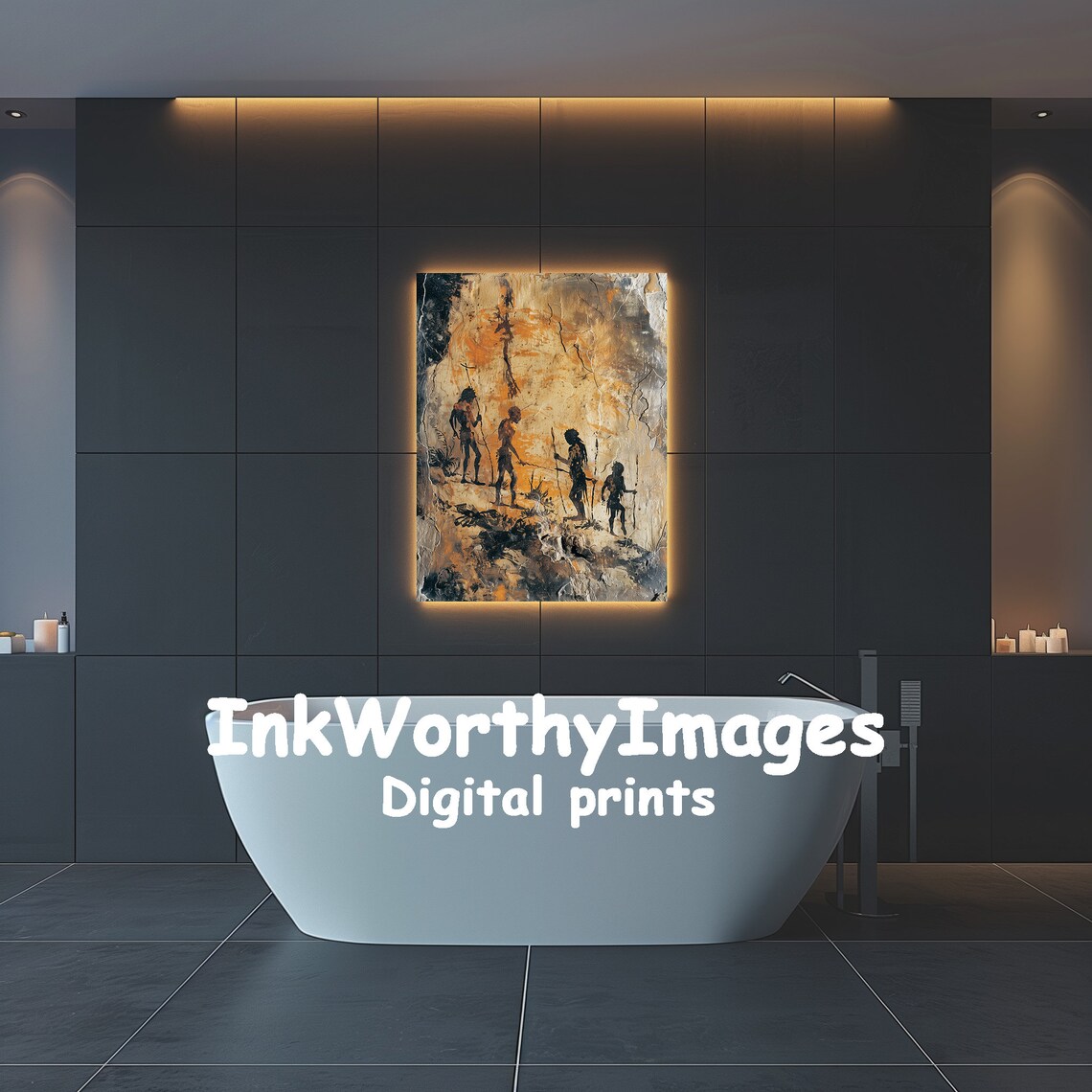 Ancient Cave Painting, Prehistoric Human Figures Art Print - Image 4