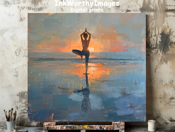 Sunset Yoga Art Print, Serene Meditation Decor