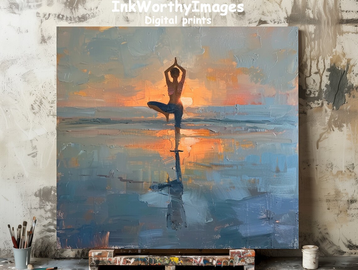 Sunset Yoga Art Print, Serene Meditation Decor