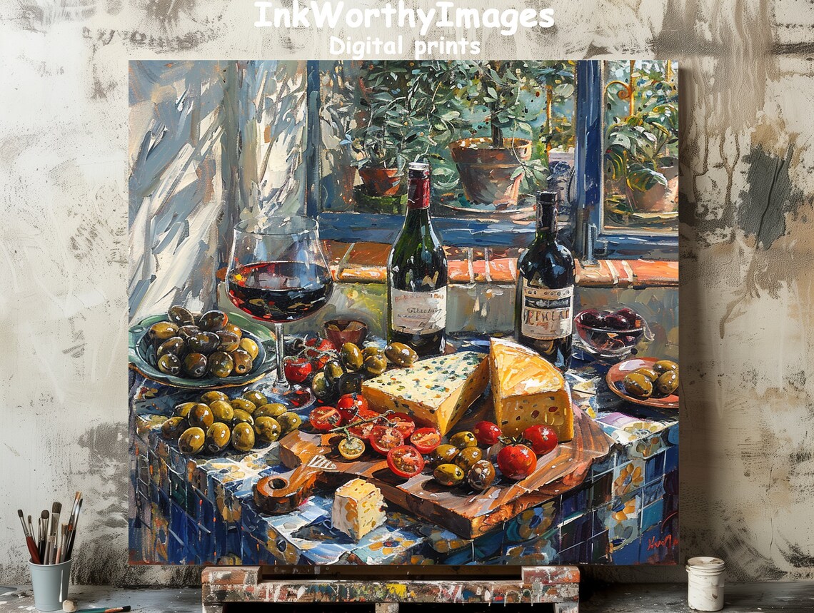 Wine And Cheese, Gourmet Still Life Art Print