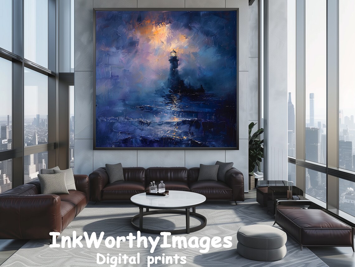 Mystic Lighthouse Glow, Atmospheric Coastal Art - Image 5
