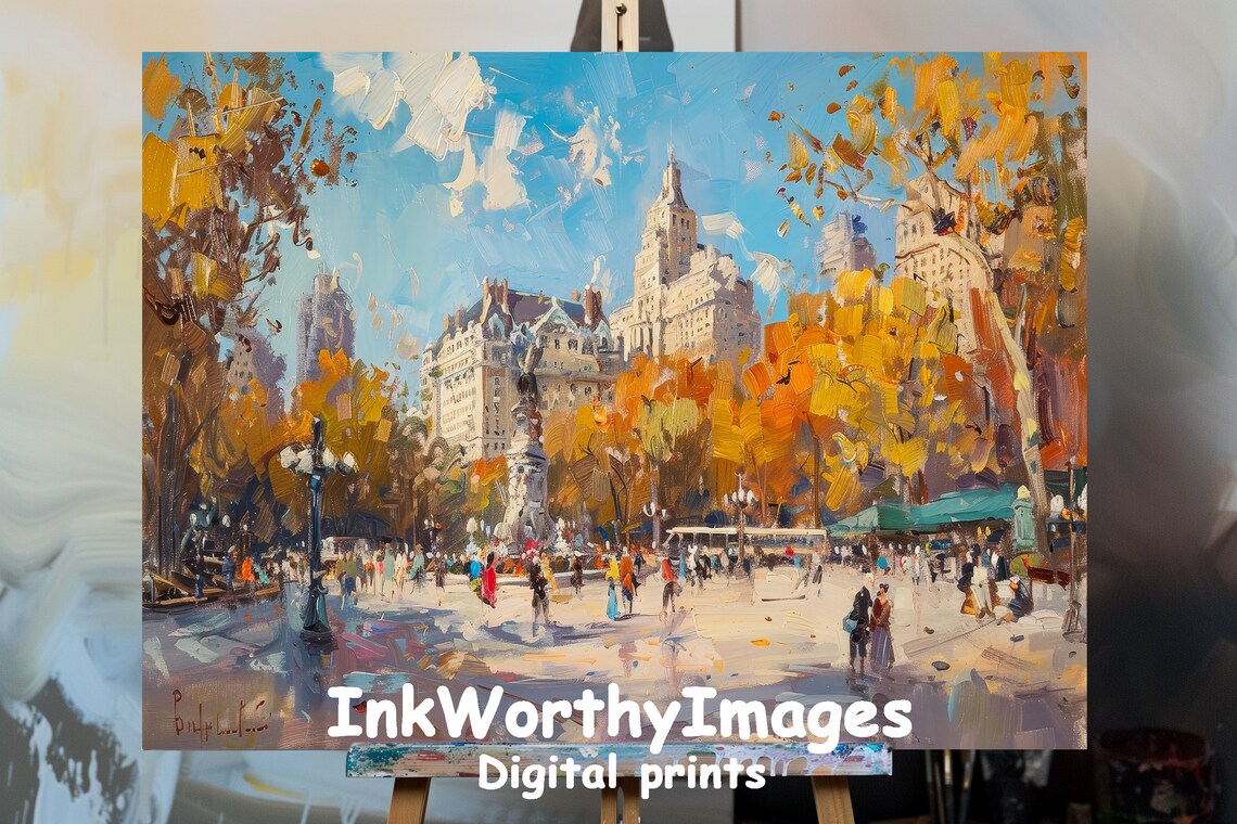 Charming Autumn City Park, Vibrant Seasonal Scene