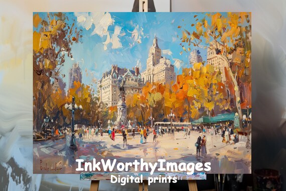 Charming Autumn City Park, Vibrant Seasonal Scene