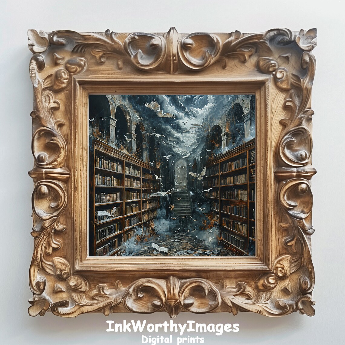 Enchanted Library With Flying Books, Fantasy Art Print - Image 6