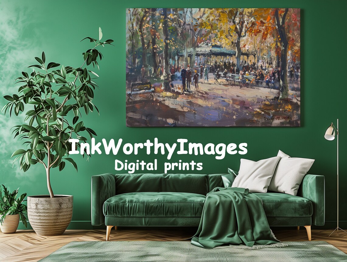 Serene Autumn Park Scene, Colorful Fall Foliage Art Print - Image 2
