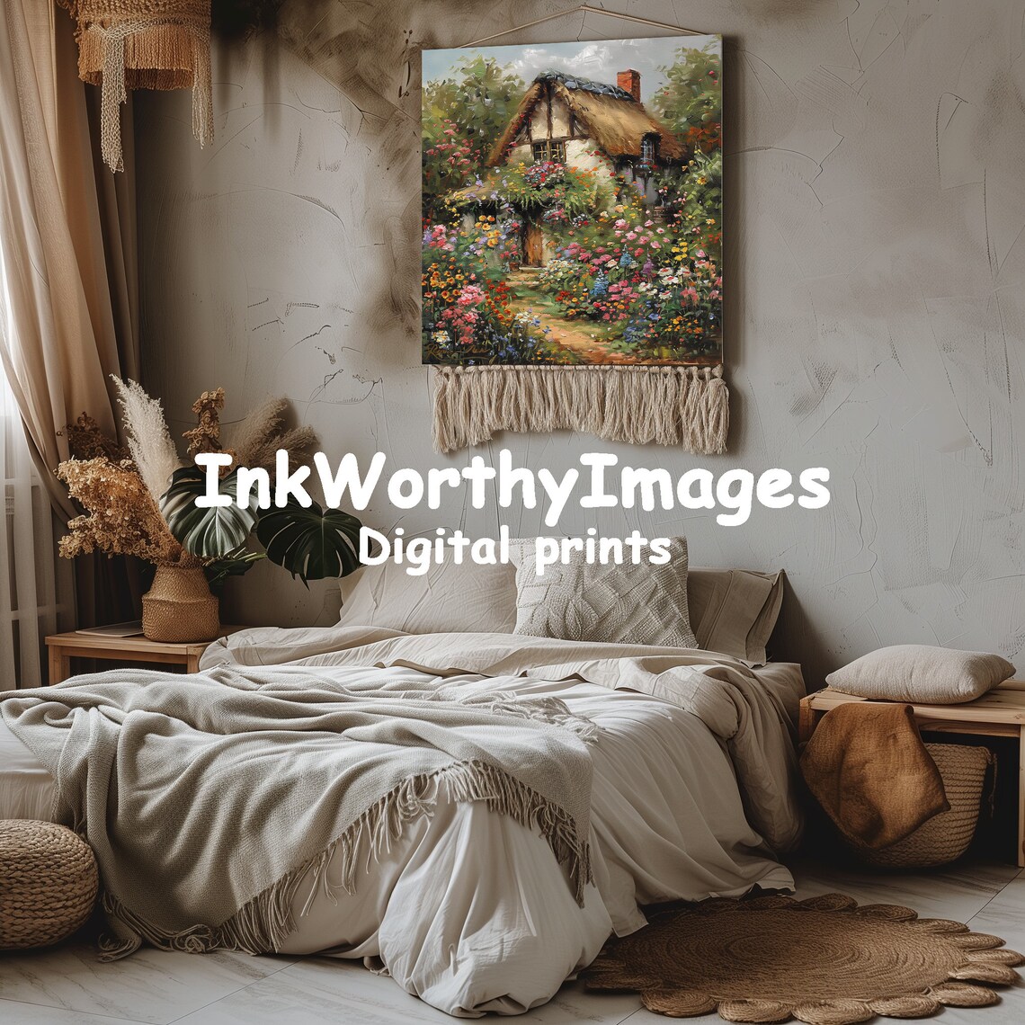 Charming Cottage Garden Floral Landscape Art Print - Image 2