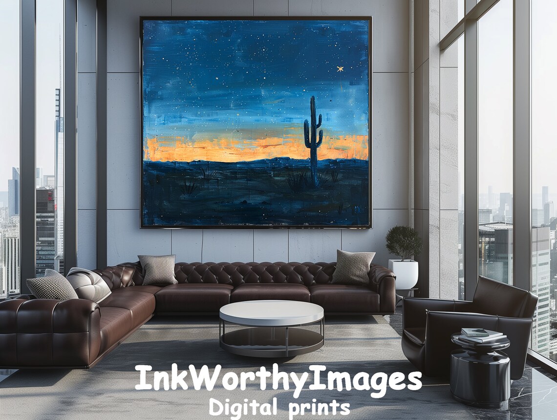 Starry Night Desert Cactus Art Print, Sunset Landscape - Image 5