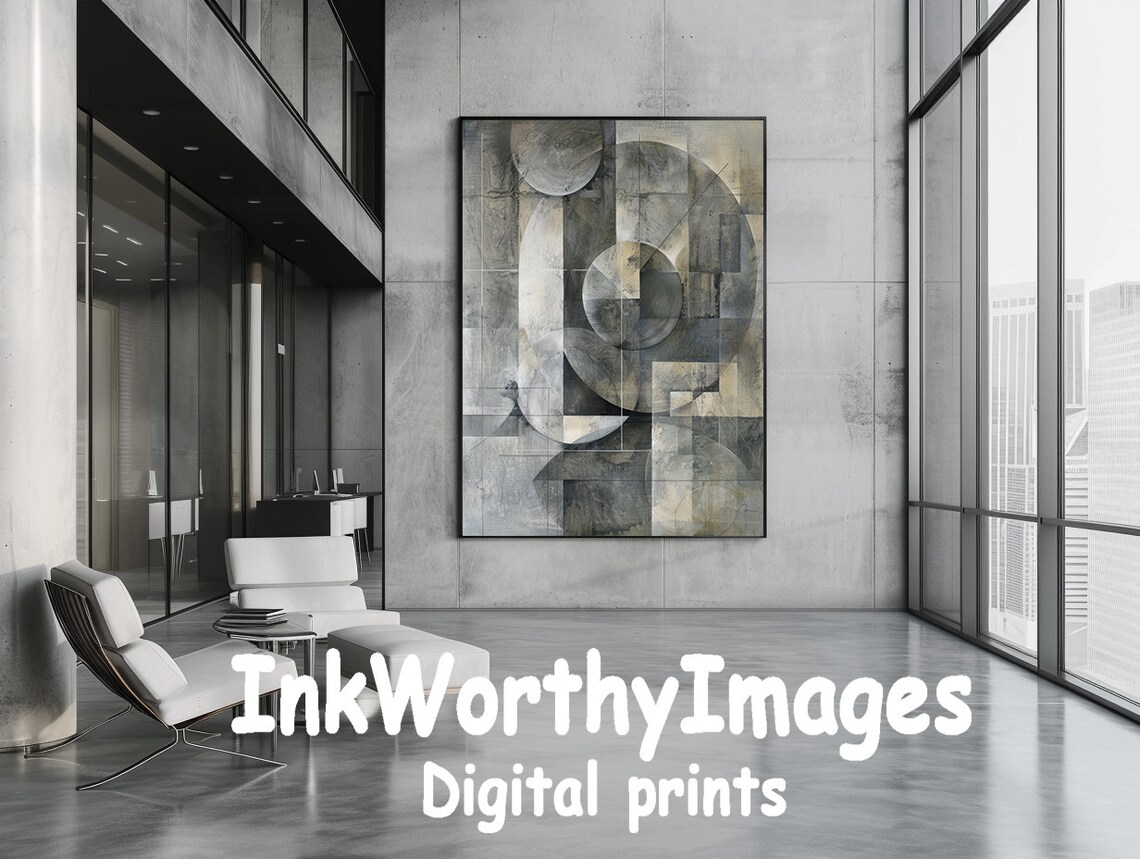 Monochrome Geometric Modern Abstract Art Print - Image 2