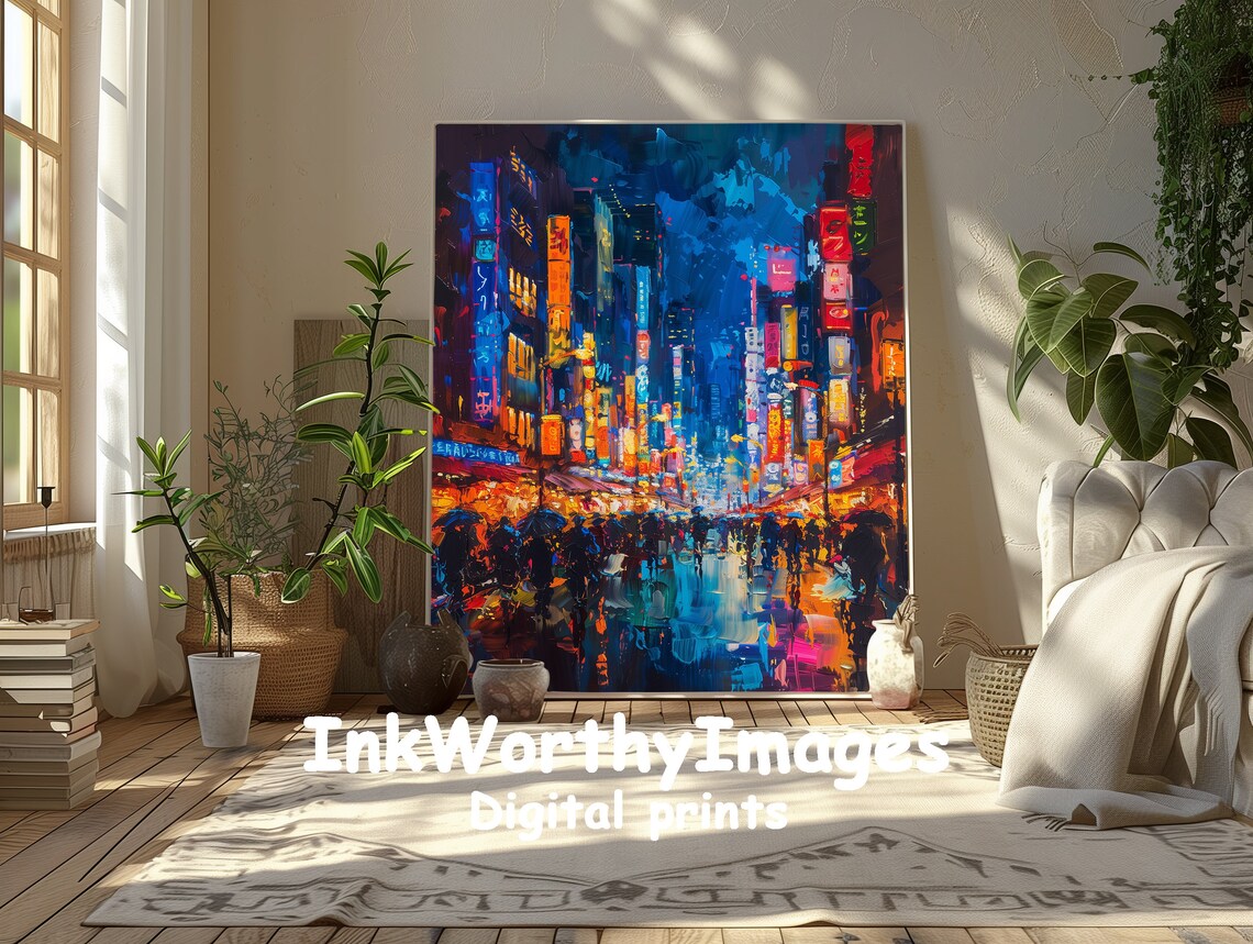 Tokyo Night Street Scene, Neon Cityscape Print - Image 5
