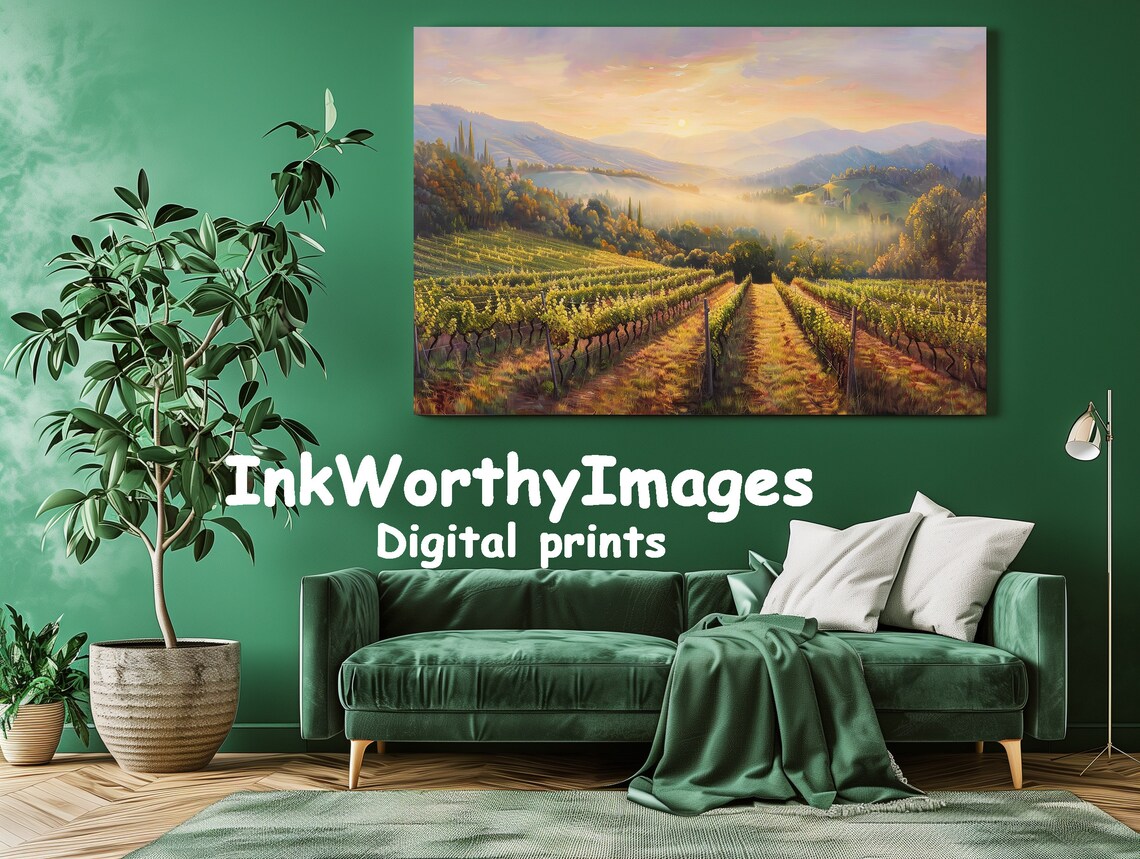 Tuscan Sunrise Vineyard, Italian Countryside Art Print - Image 2