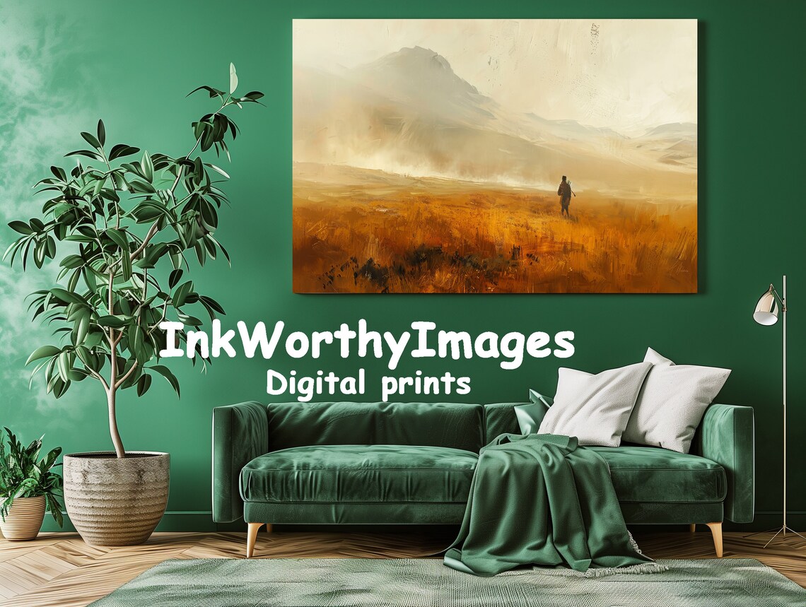 Abstract Desert Landscape Painting, Lone Wanderer - Image 2