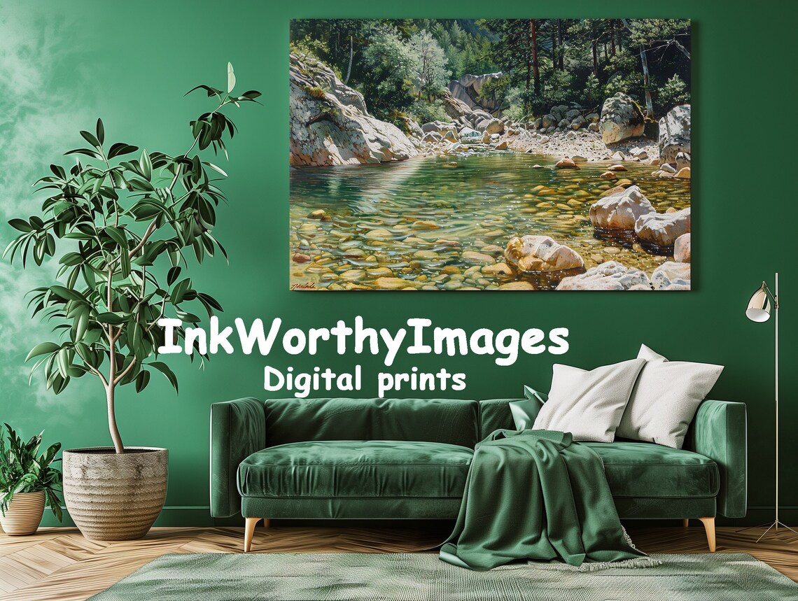 Clear Mountain Stream, Tranquil Waterscape Art Print - Image 2