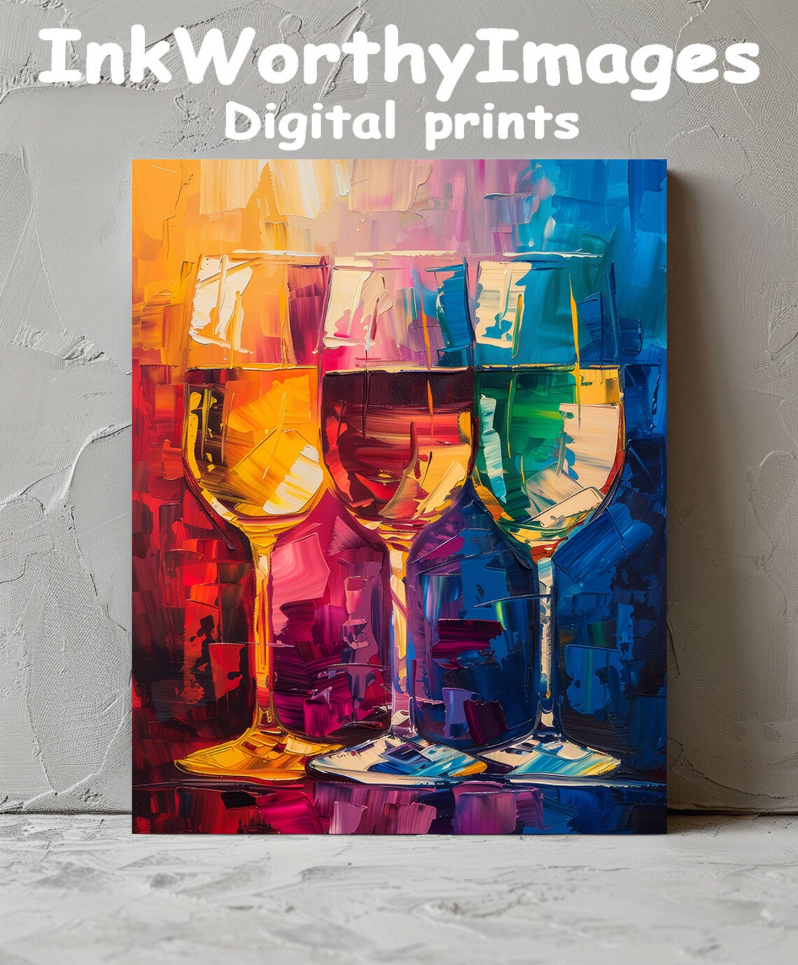 Colorful Wine Glasses, Vibrant Abstract Art Print