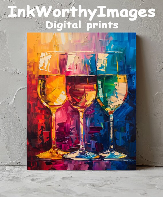 Colorful Wine Glasses, Vibrant Abstract Art Print