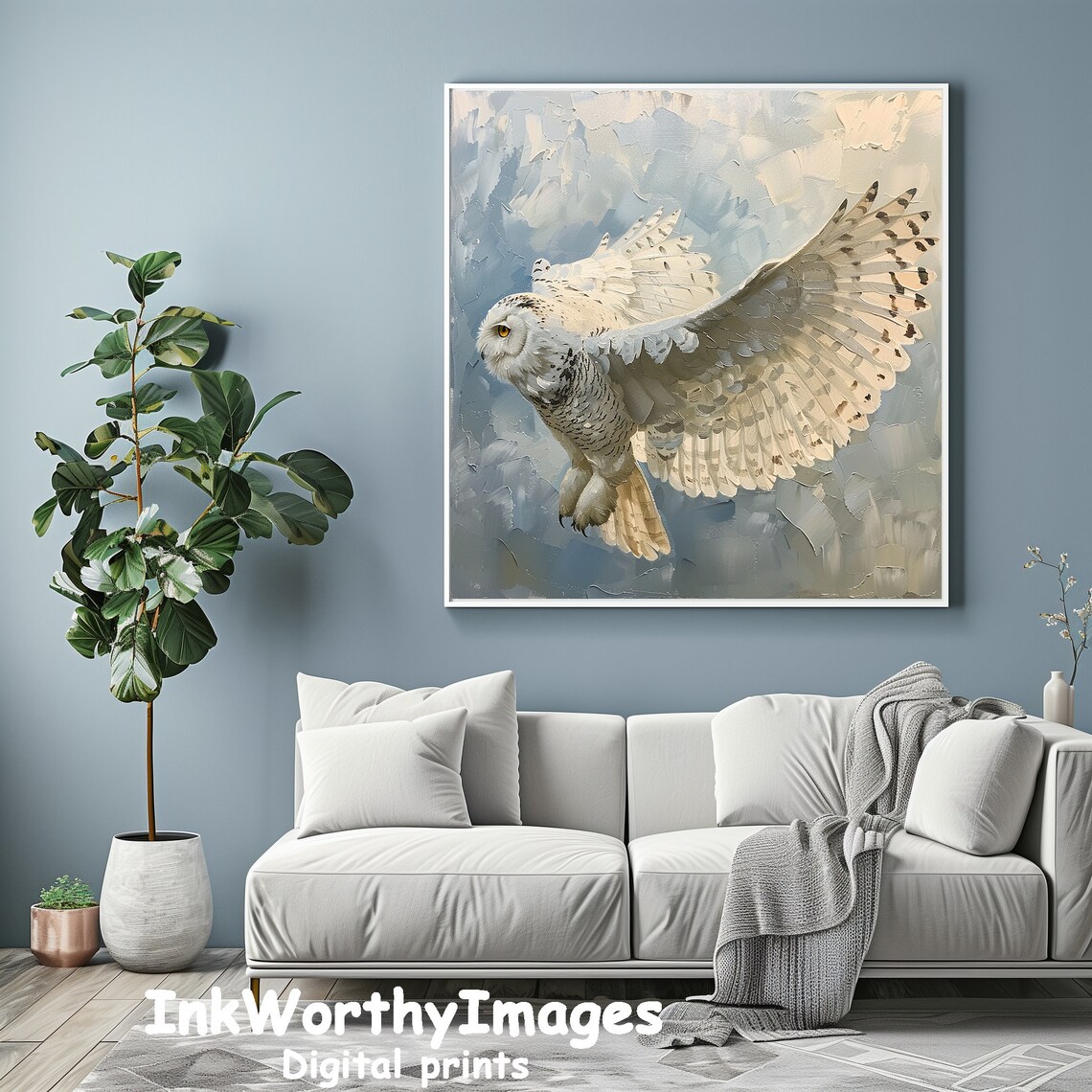 Majestic Snowy Owl In Flight, Wildlife Painting - Image 3