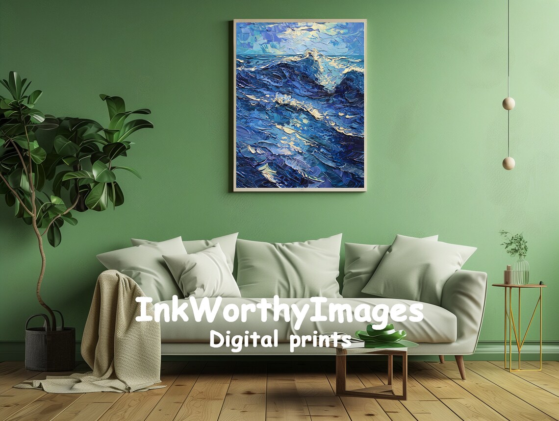 Textured Ocean Waves, Modern Coastal Painting - Image 2