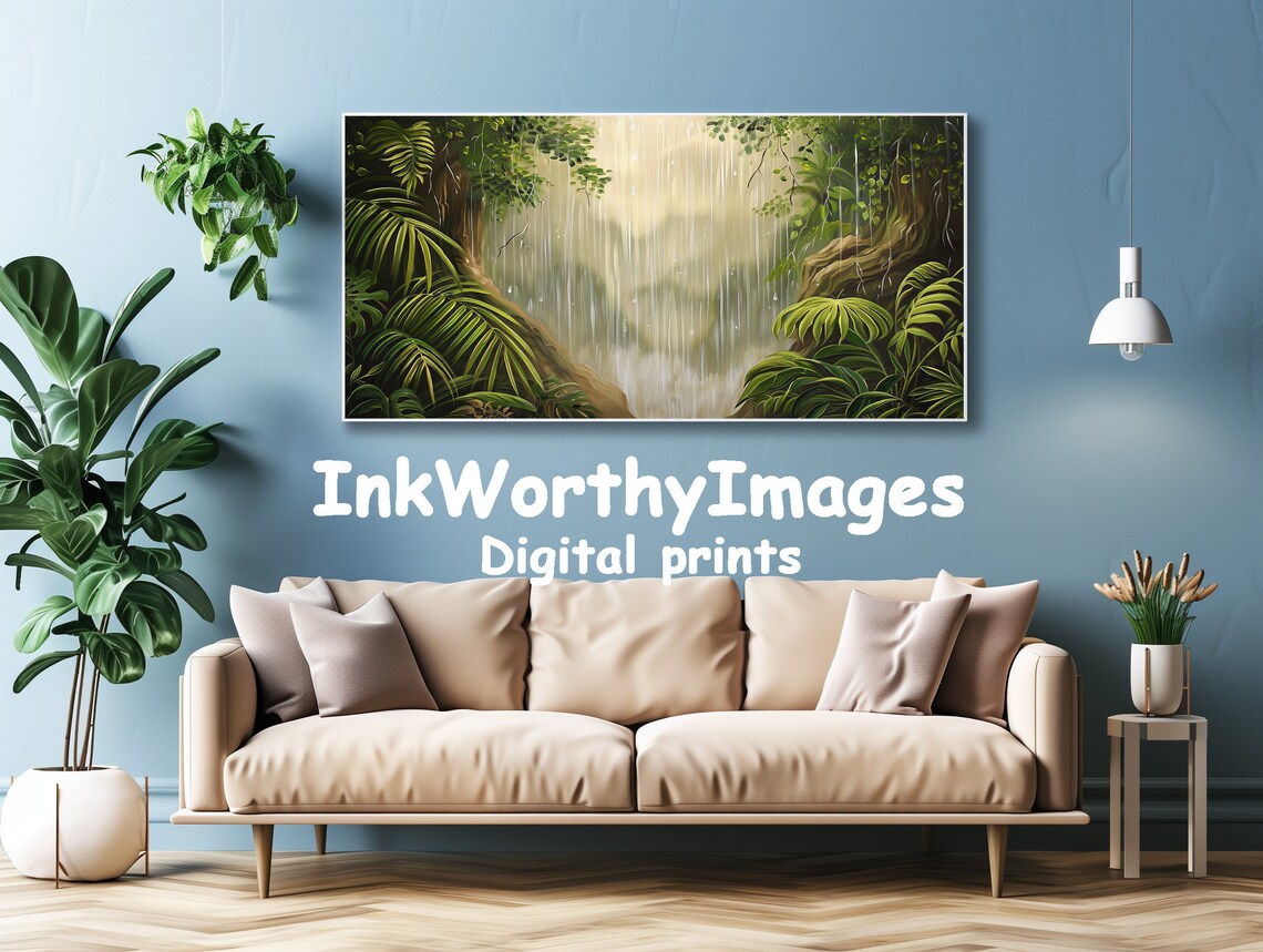 Tropical Rainforest Waterfall, Impressionist Art Print - Image 4