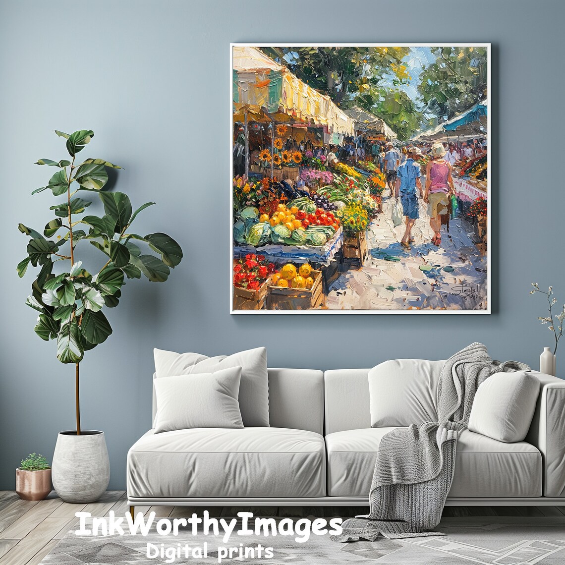 Bustling Market Street Art Print, Vibrant Cityscape - Image 2