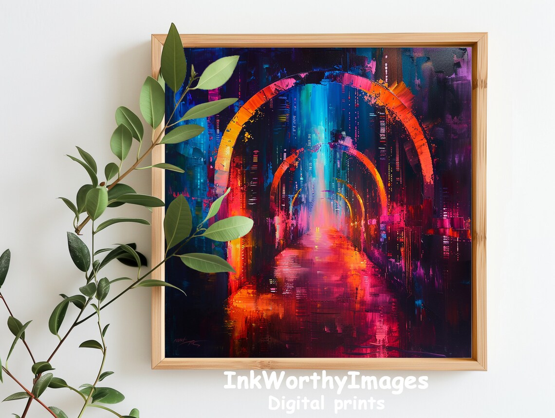 Neon Cityscape, Vibrant Urban Tunnel Decor - Image 4