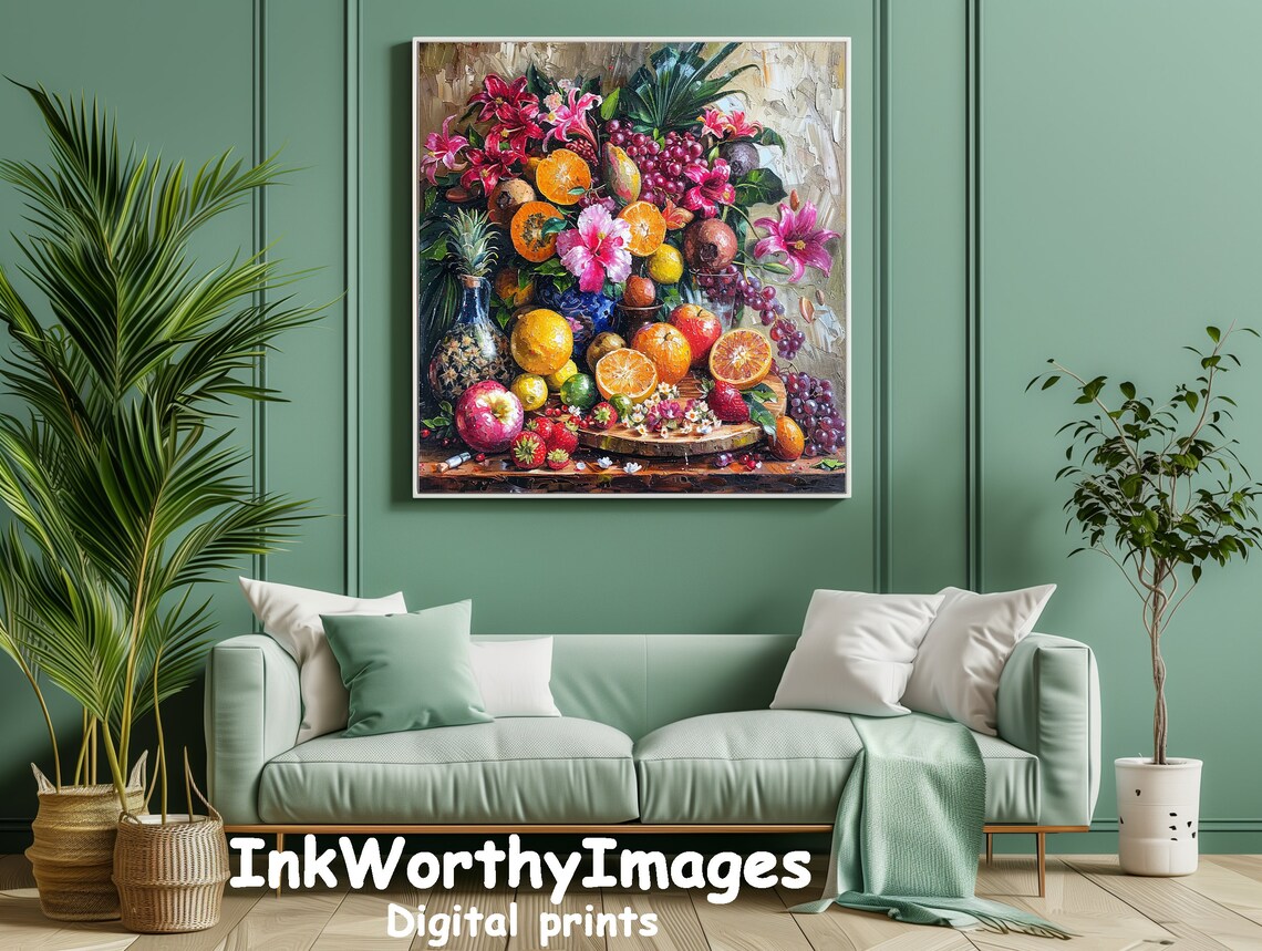 Lush Tropical Fruit And Flowers, Exotic Kitchen Decor - Image 3