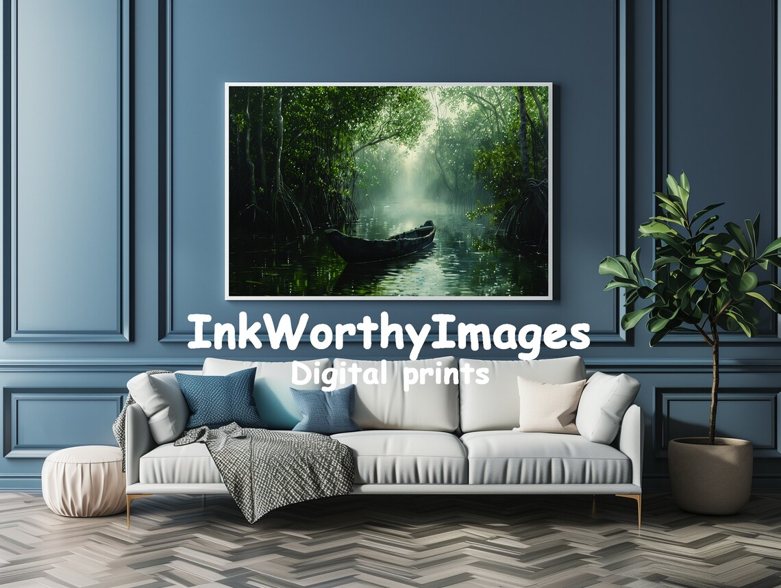 Mystical Mangrove Journey, Serene Canoe Landscape - Image 4