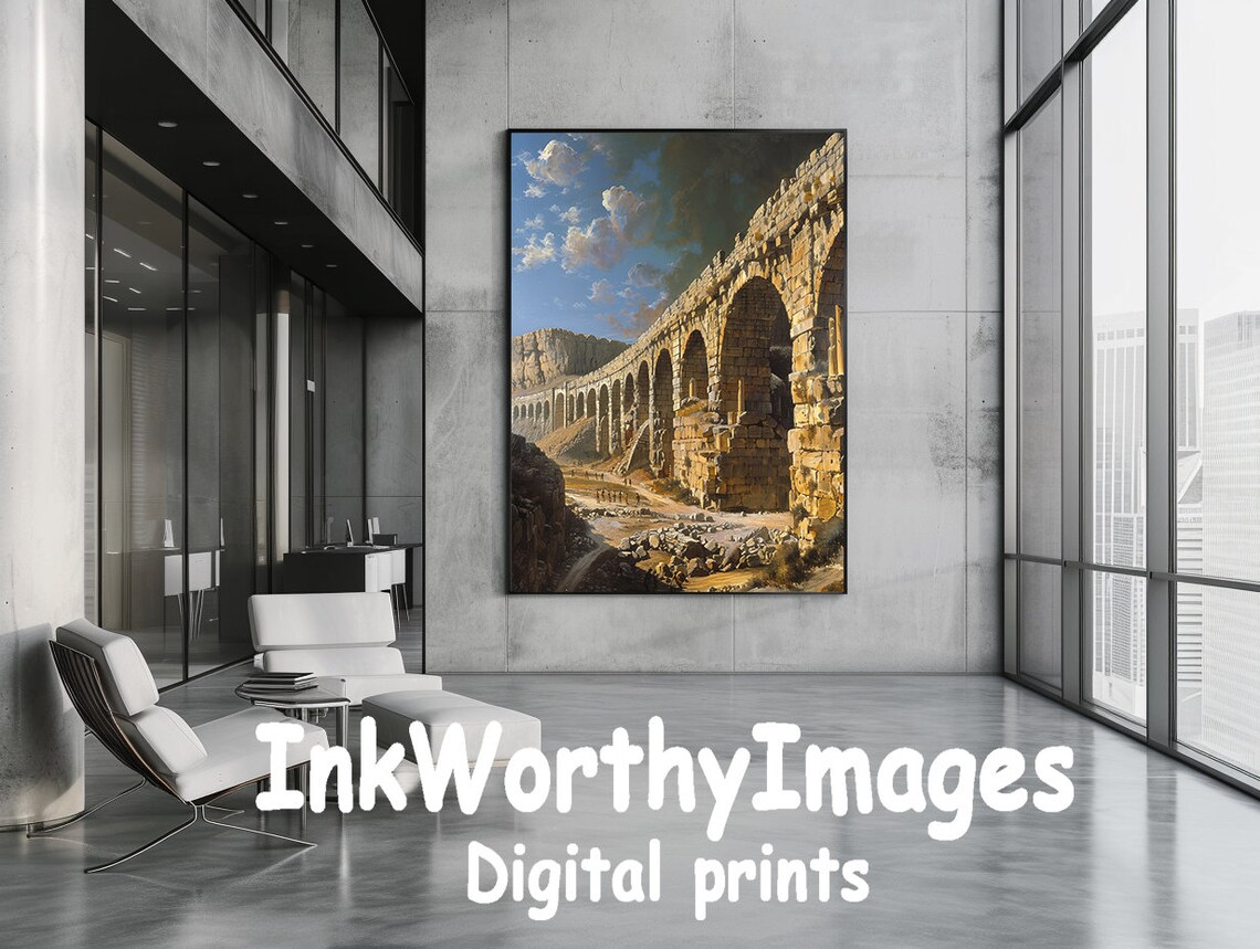 Ancient Roman Aqueduct, Historical Architecture Art - Image 3