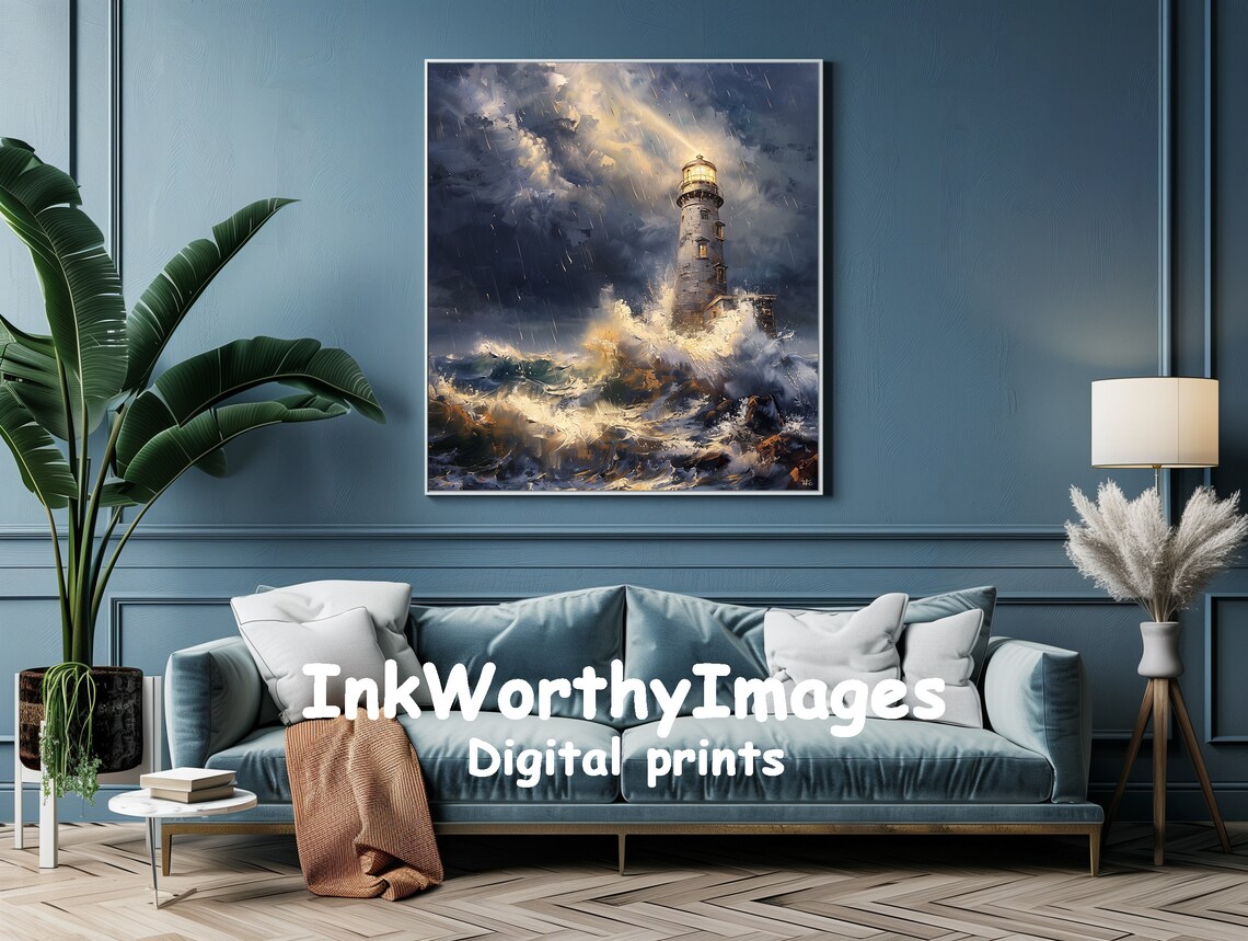 Stormy Lighthouse Scene, Dramatic Seascape Art Print - Image 3