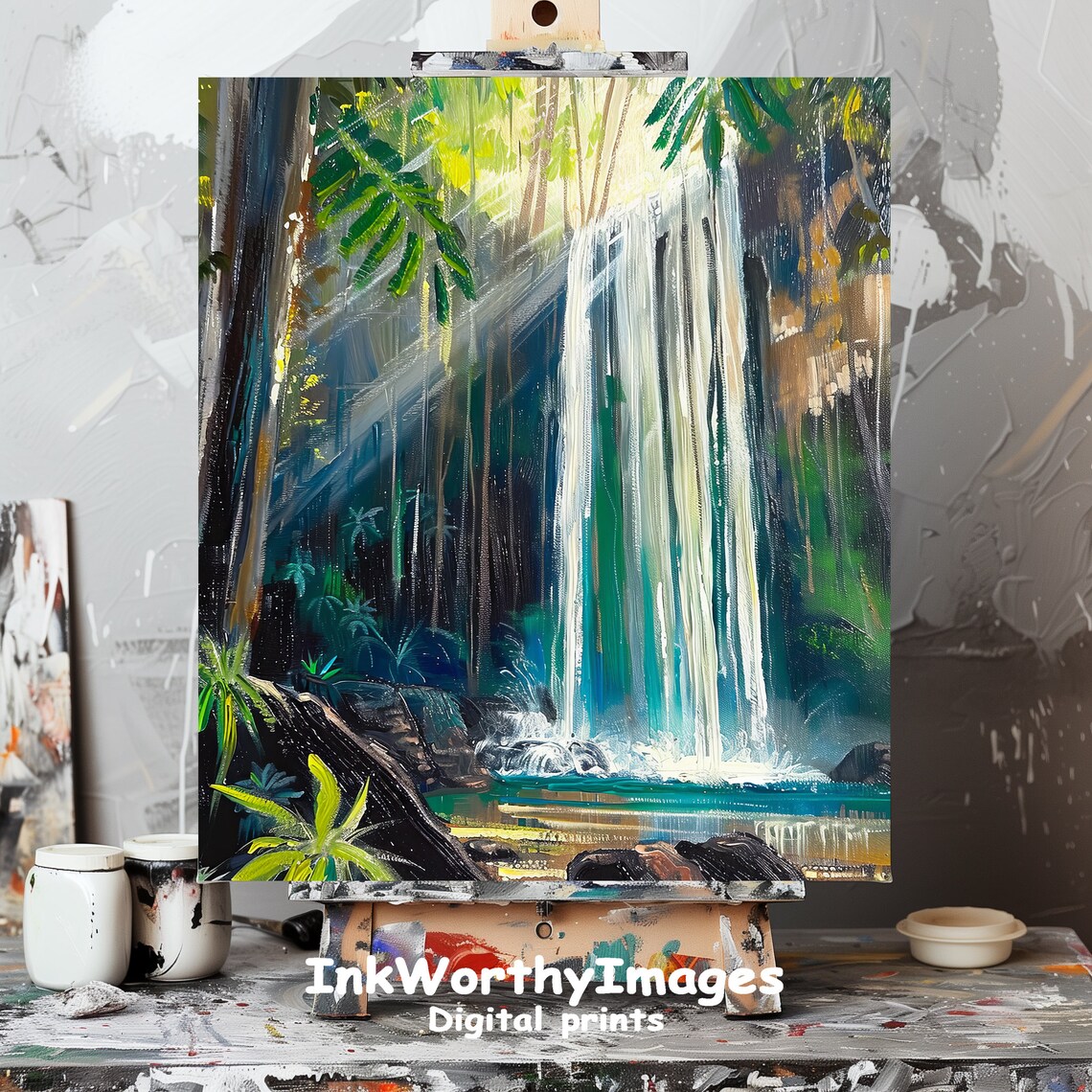 Tropical Waterfall in Sunlight, Lush Jungle Scene - Image 4