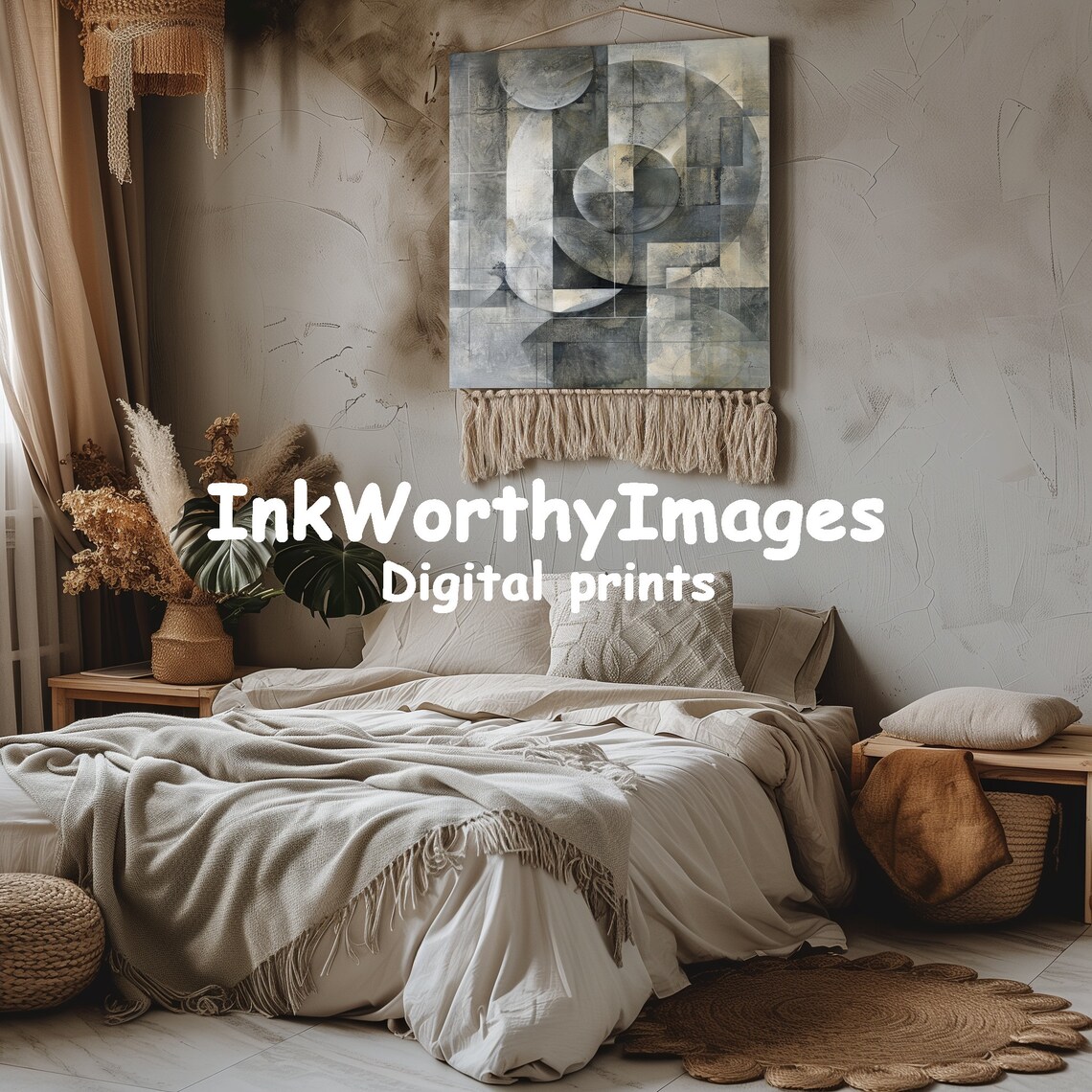 Monochrome Geometric Modern Abstract Art Print - Image 3
