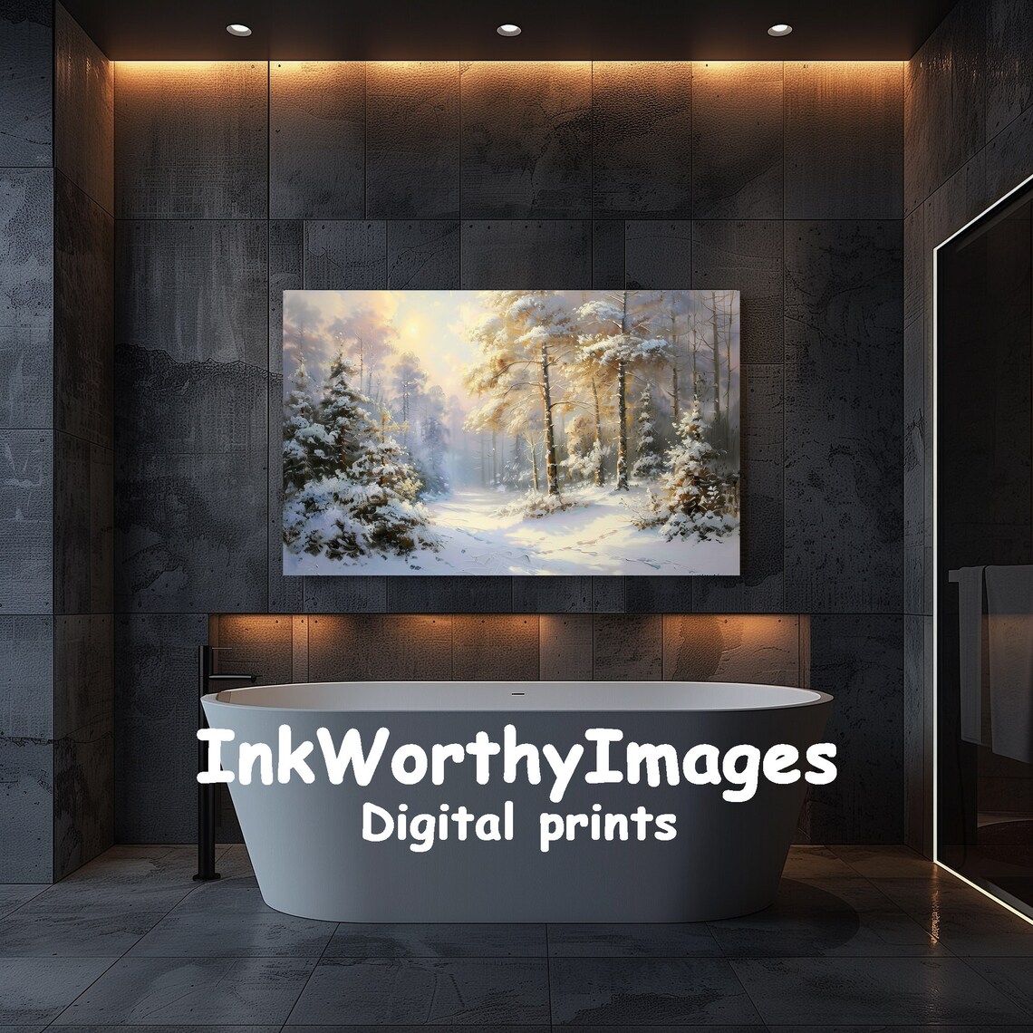Winter Forest Glow, Serene Snowy Landscape Art Print - Image 5