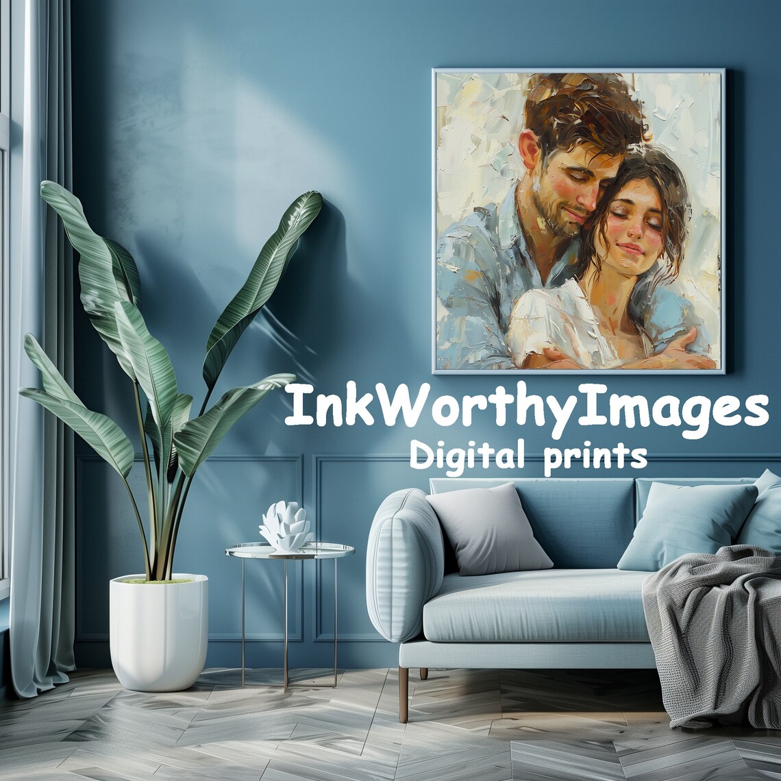 Romantic Couple Embrace, Intimate Portrait Art - Image 5