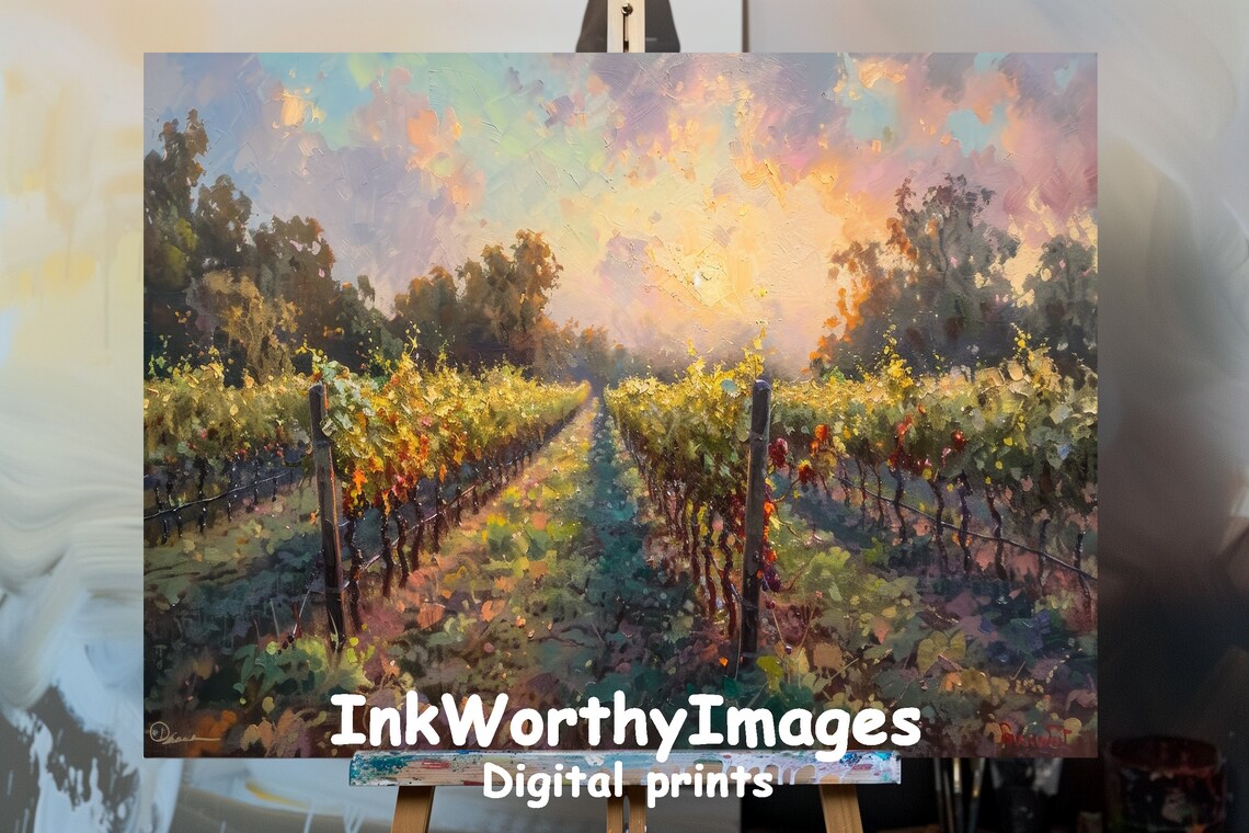 Sunlit Vineyard Path, Italian Landscape Art Print
