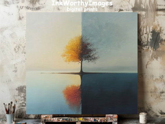 Solitary Tree Reflection, Serene Lake Landscape
