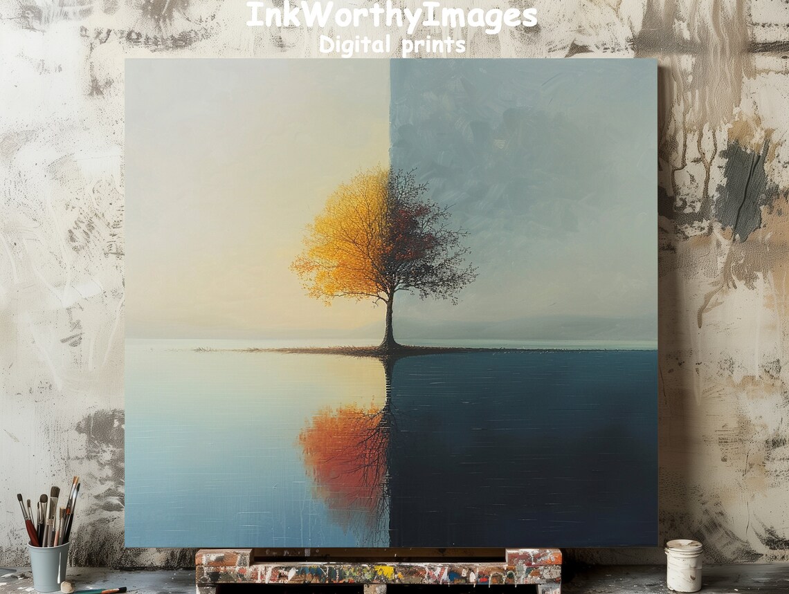 Solitary Tree Reflection, Serene Lake Landscape