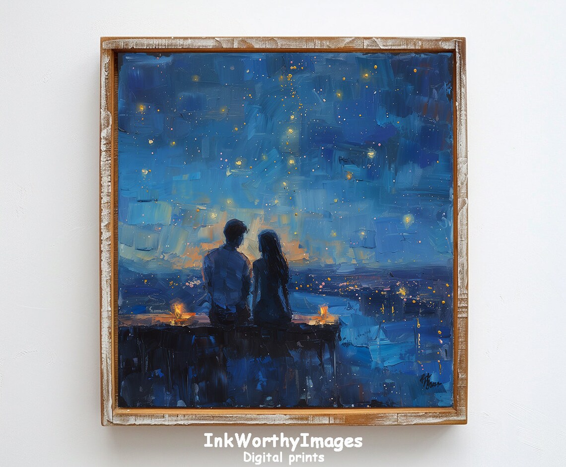 Starry Night Romance Couple Under The Stars, Art Print - Image 2