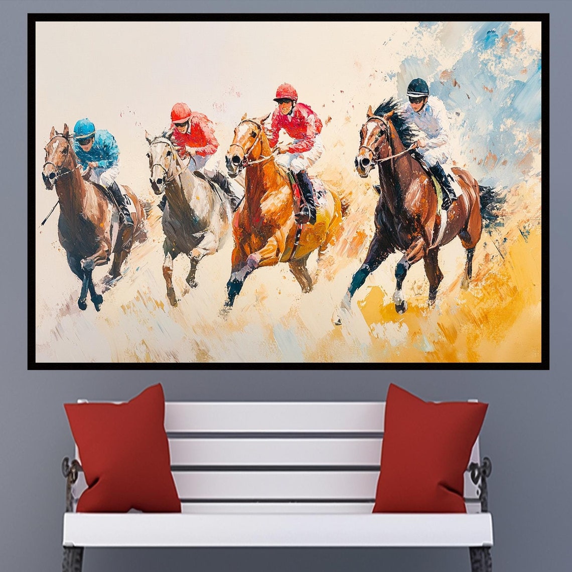 Horse Race Jockeys Sprinting Finish Dynamic Action Sports Print