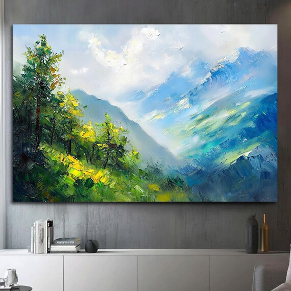 Landscape Art Mountain Wall Art Landscape Print Fall Artwork Wall Art Green Prints Mountain Prints Mountain Print Winter Art