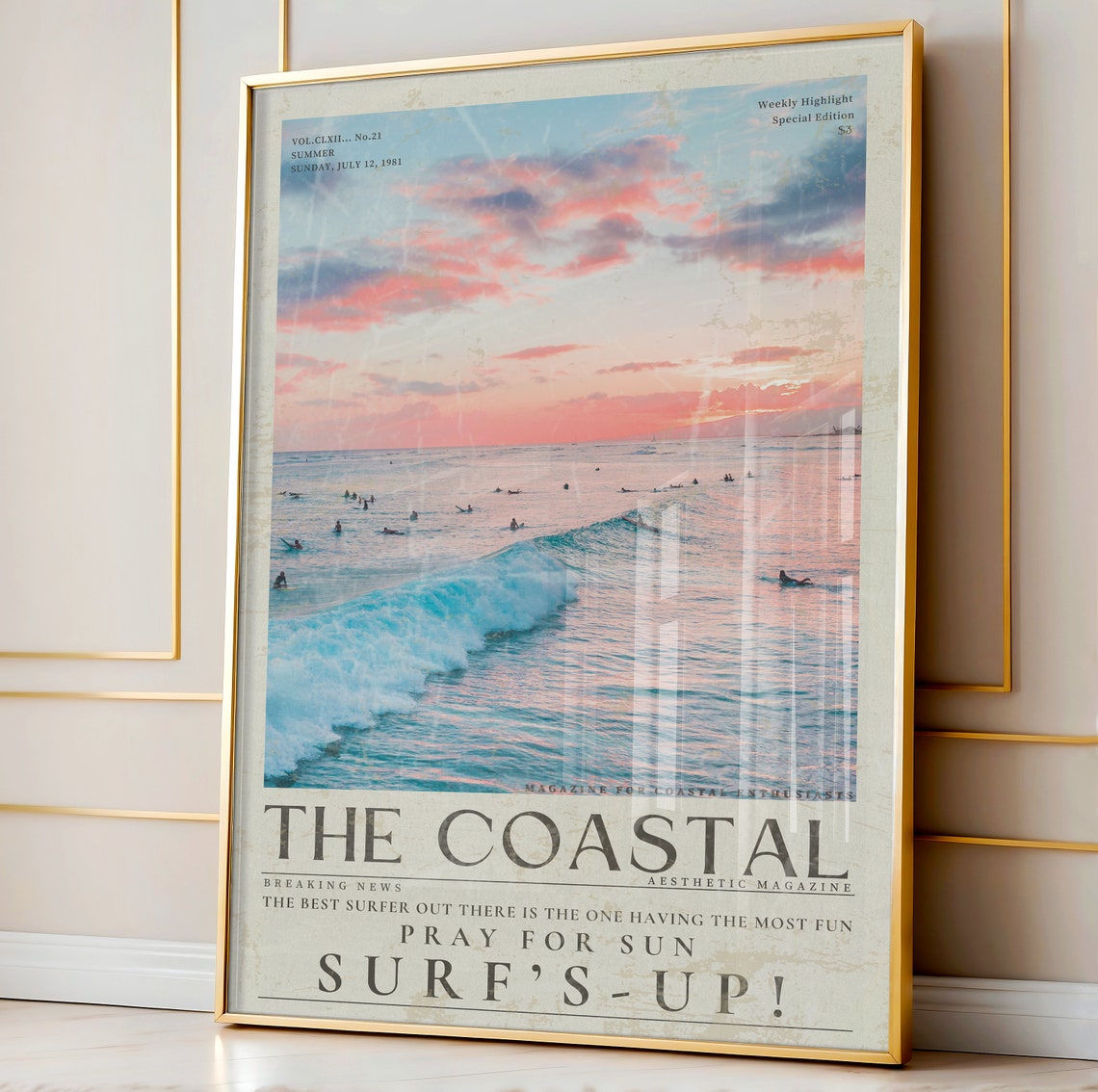 The Coastal Surf Magazine Sunset Surfers Vintage Beach Poster - Image 3