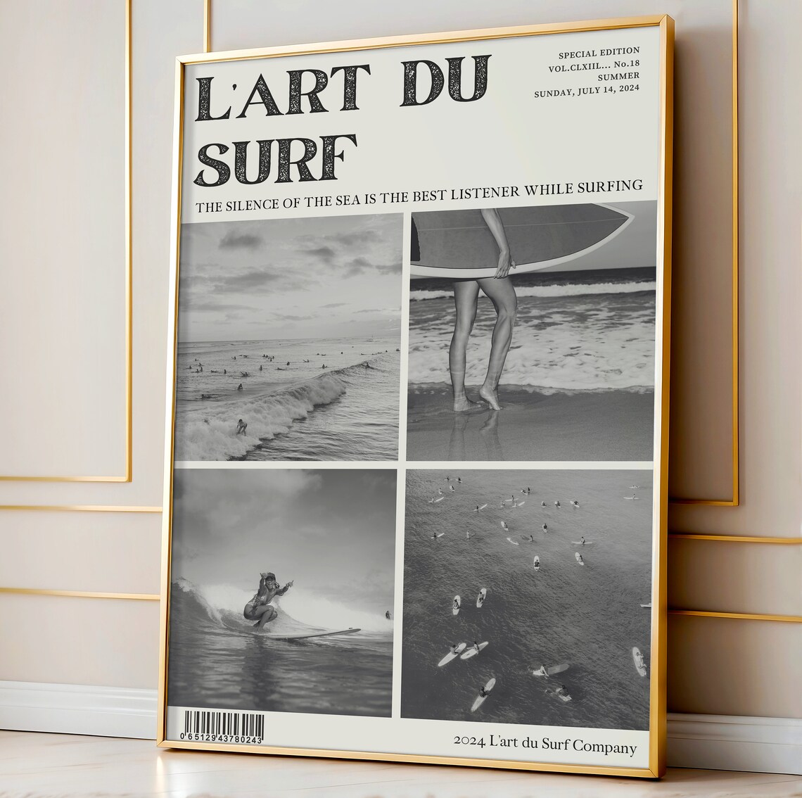 L'Art Du Surf Magazine Style Black And White Retro Surf Photo Poster