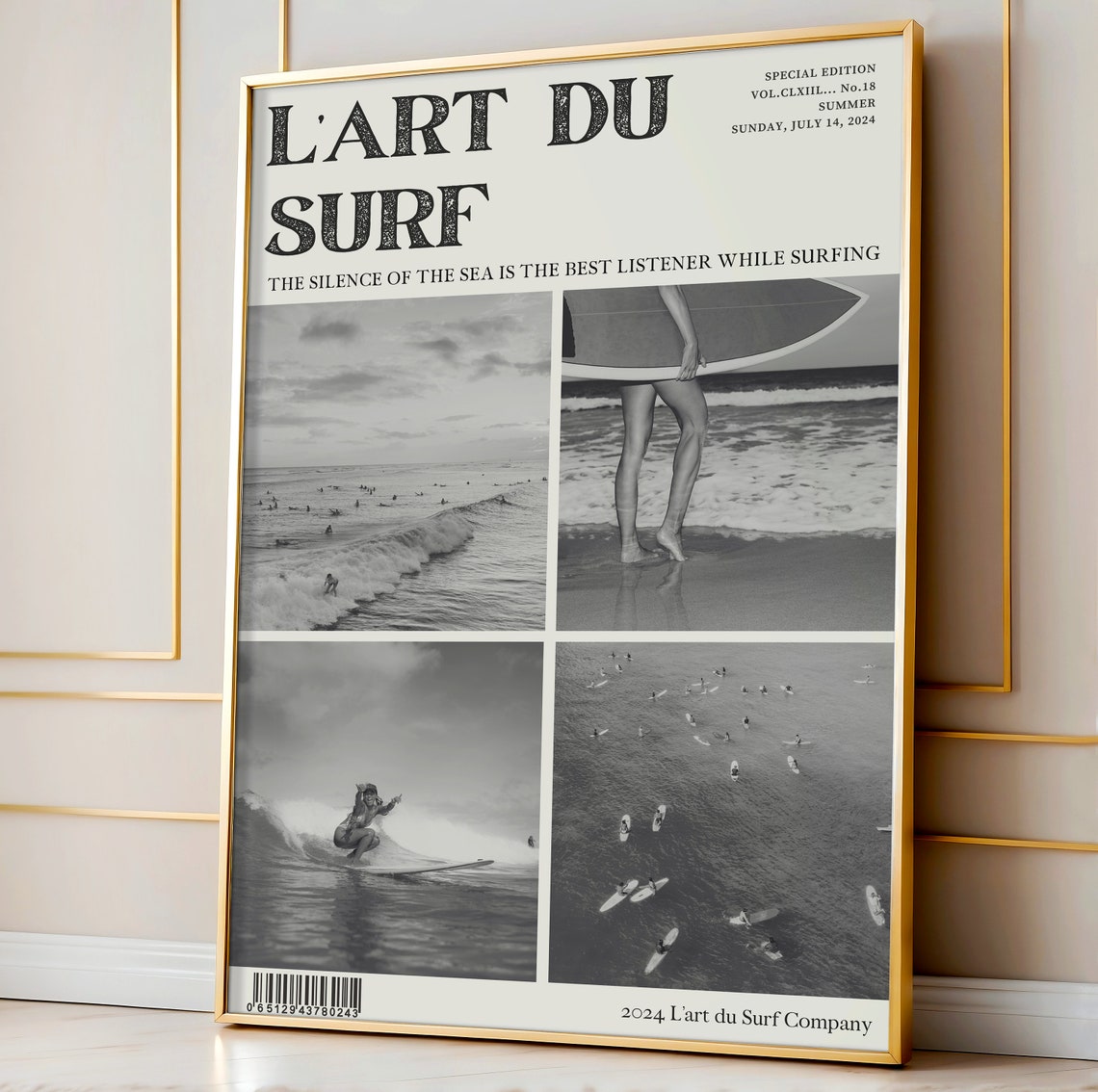 Surf Wall Art Surfer Girl Print Black And White Coastal Surf Magazine Cover Retro Poster Surfer Gifts Coastal Cowgirl Wall Decor - Image 2