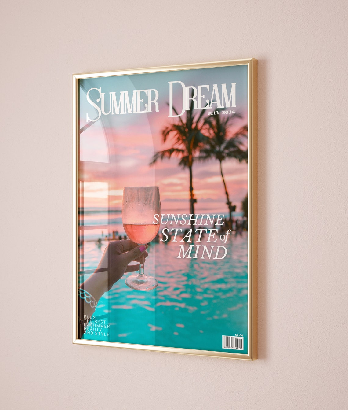 Summer Dream Sunshine State of Mind Pool Sunset Wine Glass Poster - Image 2