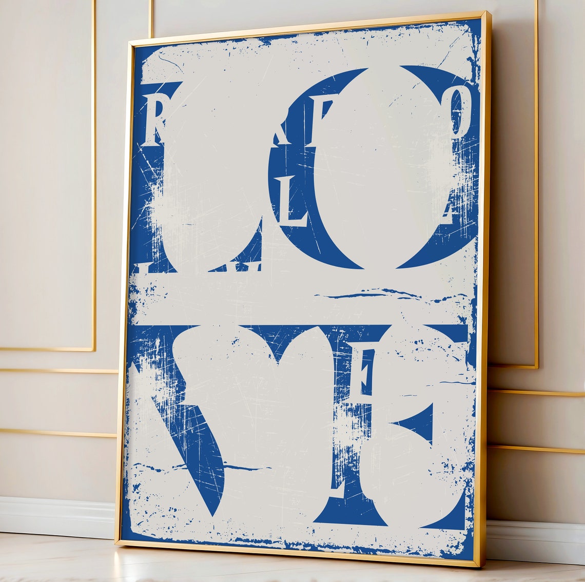 Love Distressed Blue Typography Vintage Grunge Retro Funky Poster - Image 2