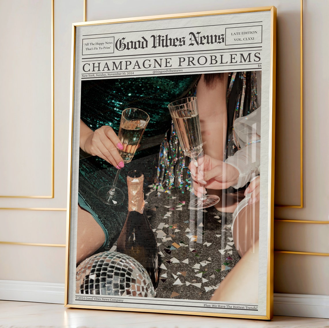 Champagne Problems Party Night Confetti Newspaper Photo Poster